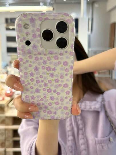韩式早春淡紫色花卉图案手机壳，适用于 17/17 Pro/17 Pro Max，全包覆式保护套，兼容 16/16 Pro Max、14/13新款机型