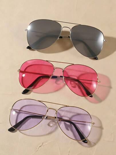 3pcs/Set Girls' Fashion Dual-Bridge Colorful Sunglasses, Suitable For Daily Wear, Outdoor Travel, Cycling