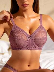 Temptuelle 女士纯色全罩杯蕾丝无钢圈文胸，性感支撑透气薄款内衣 - 粉色 - 查看 4