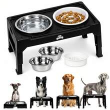 Elevated Dog Feeder With 4 Adjustable Heights, 2 Stainless Steel Dog Bowls, 1 Anti-Gulping Dog Feeder. Suitable For Large And Medium Dogs. Water Bowl With Non-Slip Feet. ALEDAVI - 1100ml - Xem 1