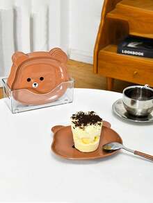 1pc Creative Cartoon Cute Brown Bear Plate, Bone Dish, Home Use Anti-Slip Dinner Plate, Fruit Snack Tray For Kitchen, Dining Room, Afternoon Tea, Dessert, Party, School Events - Brown - View 2