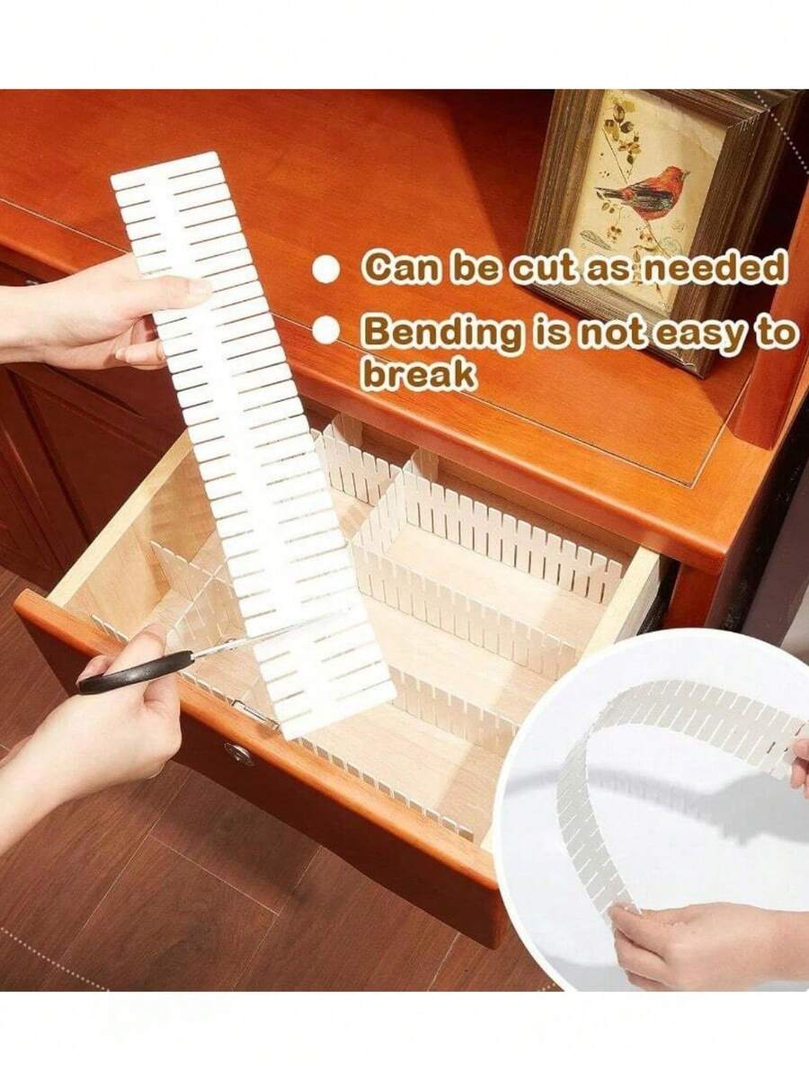 4pcs/8pcs/12pcs Drawer Divider Organizer, Adjustable Plastic Compartment Organizer Tray For Underwear, Socks, Accessories Storage, Drawer Separator - White - View 1