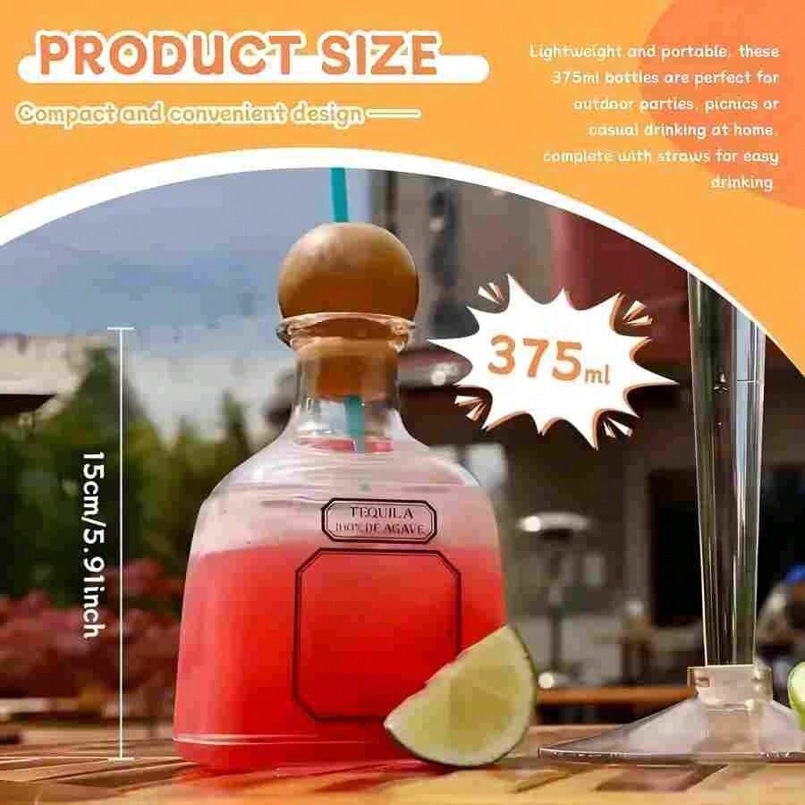 1PCS Mini Tequila Bottle, 12.68 Oz / 375ML With Stopper And Straw, Reusable Transparent Plastic Wine Cup, Cocktail Glass, Suitable For Home Bar, Parties, Camping, And Outdoor Use, Tequila Bottle - 無色 - 查看 1