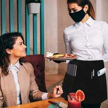 1pc Waitress Apron With Pockets, Short Apron With Pockets, Waist Apron, Server Apron With 3 Pockets, Gardening, Cooking And Waitressing |   Long Strap - Black/White - 均碼-黑色 - 查看 7