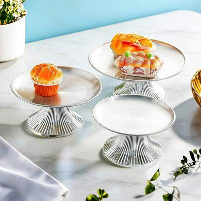 1pc Stainless Steel Cake Stand With Pedestal Base, Dessert Display Plate, Multifunctional Fruit Tray, Suitable For Dining Table Decor, Home And Kitchen Serving Platter, Ideal For Eid Celebration