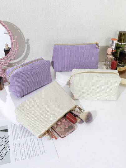 1个大容量灯芯绒拉链化妆包，纯色简约八角形设计，可收纳化妆刷、眼影盘、口红及其他化妆品、手机、钥匙等，适合学生、女性、旅行、感恩节、母亲节、情人节等节日作为礼物，化妆包，旅行必备