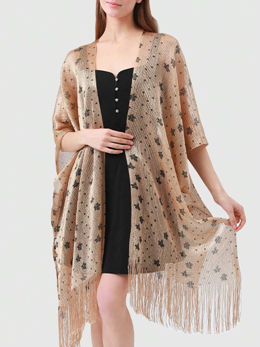 1pc Star Casual Lightweight Shawl Cover Up, Fashionable Cover-Up For Party, Holiday, Beach, Bikini, Spring/Summer - Multicolor - View 1