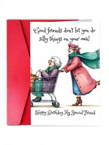 1 pièce Carte d'anniversaire hilarante "Ma mère ne m'a pas laissé jouer avec toi", design de bandes dessinées de grand-mères rieuses avec enveloppe rouge, cadeau idéal pour les meilleurs amis et BFF - Voir 8