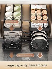 Stainless Steel Cookware & Pan Organizer Rack With Pull-Out Lid Storage Box, Suitable For All Seasons, Designed For Under Cabinet Installation, Adjustable Dividers For Kitchen Cabinets And Baking Supplies - Multicolor - View 4