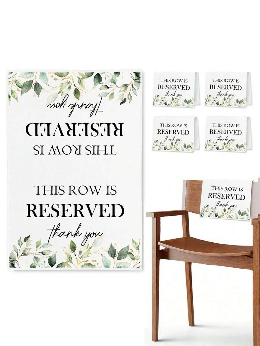 4 piezas letreros de asiento reservado, "Esta hilera está reservada", fundas para bancos de iglesia, decoración para bodas, recepciones, celebraciones y conferencias (eucalipto) - Verde - Ver 1