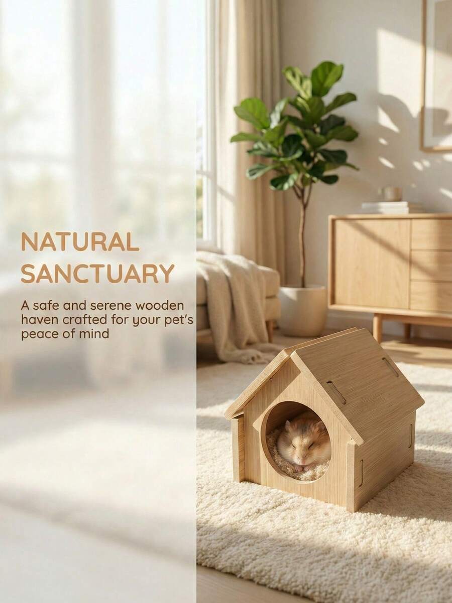 Mini-habitat ideal para hamsters, ratos e gerbos com menos de 5,5 cm (2,17 polegadas). Acessórios confortáveis para gaiola e plataformas de exercício. Cercado para animais de estimação. Abrigo compacto de madeira com telhado. - Tamanho Único - Ver 1
