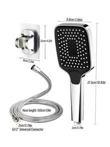 3pcs High Pressure Handheld Shower Head Set, 3 Spray Modes, With 1.5m Shower Hose And Adhesive Bracket - D Shower Set - View 7