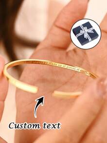 1pc Customizable Inspirational Engraved Bangle Bracelet, Minimalist Open Design Suitable For Daily Wear, Birthday, Anniversary, Mother's Day, Ramadan, Wedding Occasions, Comes With Gift Box - Multicolor 2 - View 3