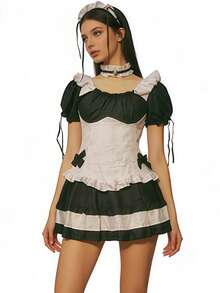 Bộ trang phục Lolita đen trắng mềm mại dành cho bé gái, váy Lolita dễ thương để hóa trang, phù hợp cho các bữa tiệc, chụp ảnh, mặc hàng ngày của các bạn gái - Bao gồm mũ đội đầu, vòng cổ, vòng tay và vòng chân. - Nhiều màu - Xem 5