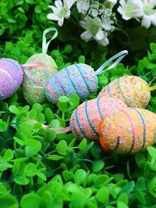 6pcs Foam Material Random Color Easter Eggs Decorations, Party Favors - View 6