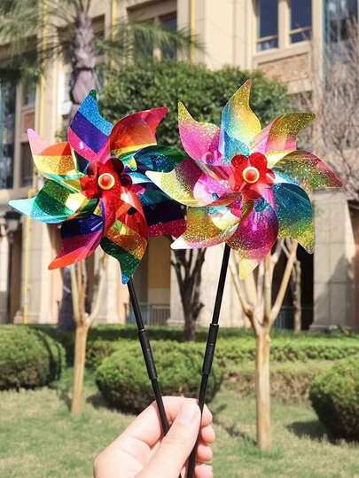 1个色彩鲜艳的发光驱鸟风车，适用于户外花园和公园装饰 - 颜色随机