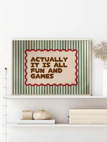 1pc Unframed Physical Poster - Actually It Is All Fun And Games Wavy Frame Art Print | Green Red Brown Striped Line Typography Wall Art| Positive Print - Letter a - View 2
