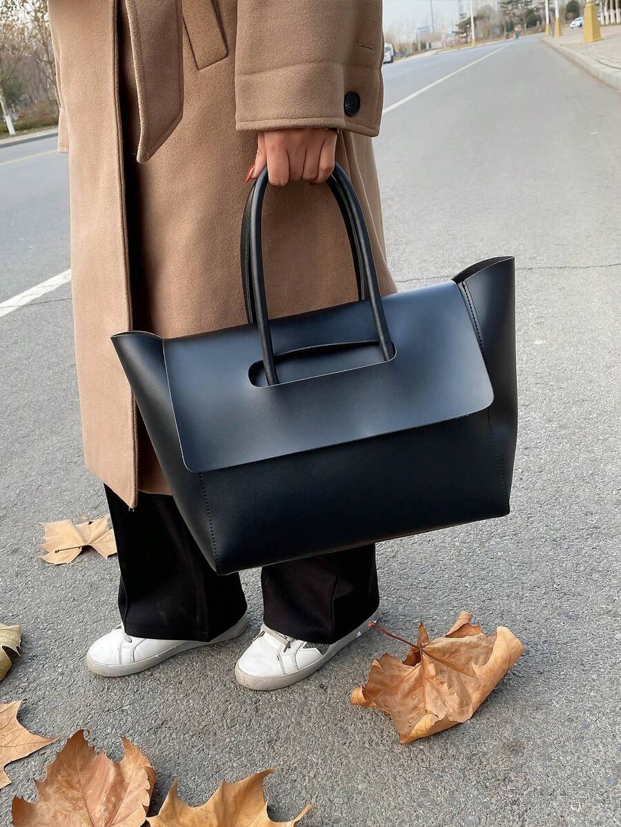 Minimalist Large Capacity Women Tote Bag - Black - View 1