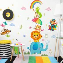 BRUP 1/2sheets/Set Stackable Animal Height Chart Wall Decal , Featuring Floral And Butterfly Patterns, Self-Adhesive Kids Room Decoration, Suitable For Nursery Rooms And Bedrooms, Removable Cartoon Animal Wall Art - Multicolor - View 7