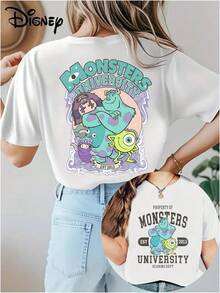 Disney Authentic Cute Monster Print, Soft And Skin Friendly Elastic Casual Short Sleeved Top, Fashionable Short Sleeved Round Neck T-Shirt, Women's Clothing - trắng - Xem 6