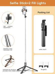 27.2 Inch/69cm Wireless Bluetooth Selfie Stick Tripod With 3-Level Adjustable LED Soft Light, 360° Rotation Stainless Steel Anti-Shake, Compatible With IPhone, Android Smartphones, Suitable For Travel, Live Streaming, Family & Friends Photos - Multicolor 1.7 Meters - View 18