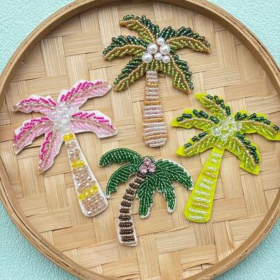 1 件手工串珠棕榈树布贴，缝纫配件，适用于服装、包包、鞋子、帽子、笔记本、家居装饰