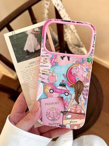 1pc Fashionable Personalized Travel Element Patchwork Pattern Shockproof Soft TPU Phone Case, Suitable Compatible With Iphone 16 Pro Max/16/16 Pro/16 Plus/15/15 Pro Max/15 Pro/11/12/13/14 Pro Max/11 Pro/11 Pro Max/12 Pro/12 Pro Max/13 Pro/13 Pro Max/14 Pro/14 Pro Max, Elegant Feeling - Multicolor - View 2