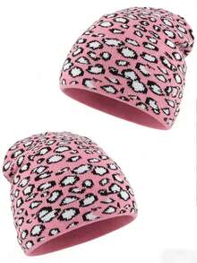 Unisex Fashionable Leopard Print Knit Beanie Hat - Multicolor - View 16