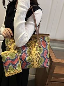 女士大容量手提包，学生/上班通勤单肩手提包 - 黃色 - 查看 6