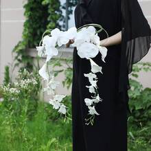 1pc Bohemian Style Elegant Simple & Generous Orchid Waterfall Bridal Bouquet, Engagement Registration Photography Handheld Flower Bunch, Suitable For Wedding And Studio Photography - Multicolor - View 3