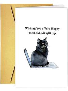 1 pieza Tarjeta de cumpleaños divertida de gato "Deseándote un muy feliz cumpleaññññooooos" con sobre - Ver 9