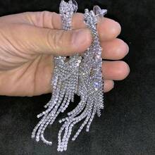 Prom Earrings Women Long Tassel Chandelier Earrings Dangling Silver Jewelry Prom Dress Wedding Reception Party Formal Evening Dress Accessories Her - I:銀 - 查看 8