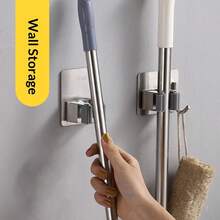 Stainless Steel Mop Clip, Mop Hanger, Bathroom Hook, No Drill Wall Mounted Hook Rack, Gray Mop Holder - Multicolor - View 6