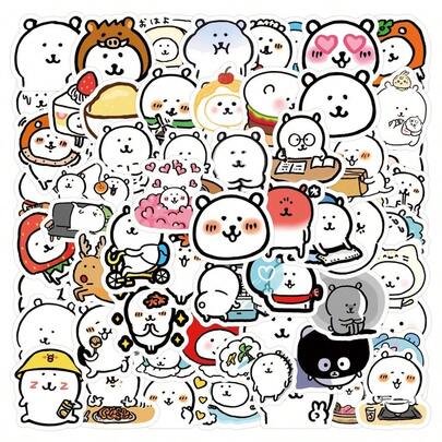 Elf-Deprecating Bear Cartoon Minimalist Stickers | Cute Ins-Style Korean Animation Decorative Journal Stickers | Waterproof, Residue-Free For Phone Cases, Luggage & Water Bottles | Aesthetic Kawaii Essentials