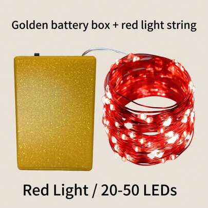 1 Set Golden Battery Box LED Fairy String Lights, 2m/3m/4m/5m 20/30/40/50 LEDs, Battery Powered Decorative Lights For Home Bedroom Garden Patio Wedding Birthday Christmas Holiday Party Indoor Outdoor Romantic Warm Ambience Decoration