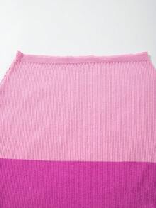 性感修身条纹粉色抹胸针织连衣裙，适合春、夏、秋季穿着 - 粉色 - 查看 6