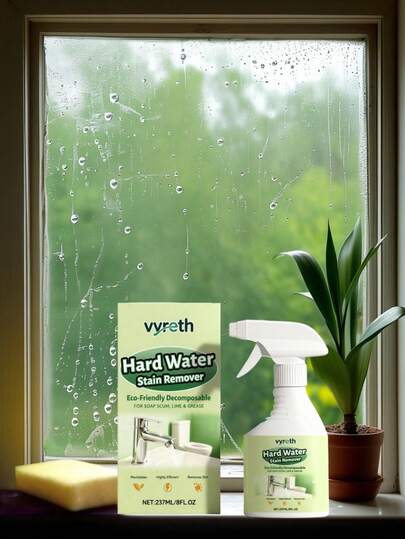 Removedor de manchas de água dura, adequado para limpeza de vidros de banheiro, pias, torneiras, azulejos, vidros de janelas, resíduos de sabão em cerâmica e calcário. Produto de limpeza multiuso.