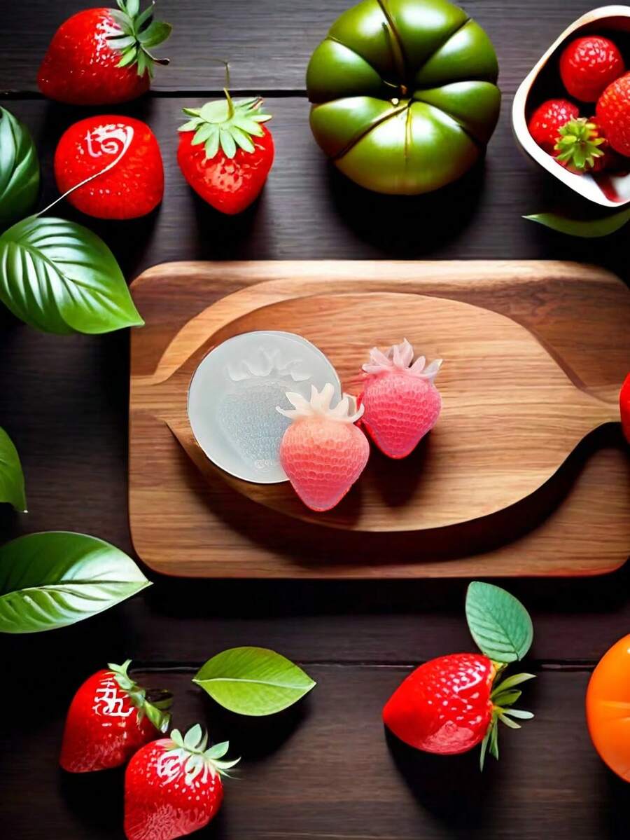 1个全新扁平草莓形硅胶模具，DIY草莓硅胶模具 - A-白色 - 查看 1