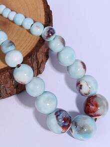 European And American Style Ceramic Beaded Necklace, Light Blue Tie-Dye Beaded Necklace - Minimalist Exaggerated Elegant Style Jewelry, Suitable For Daily And Party Wear - Perfect Gift For Mother's Day, Birthday, Anniversary - Baby Blue - View 3