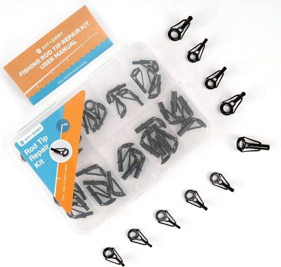 OJY&Amp;DOIIIY Fishing Rod Tip Repair Kit With Glue,Complete Supplies For Fishing Pole Tip Replacement Parts With Fishing Rod Epoxy,Top Eyelets And Wrapping Thread - ColorA - View 1