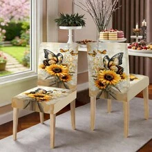 1/2/4/6/30 piezas Fundas de silla de comedor con estampado floral y de girasol, diseño cálido y pastoral con decoración de mariposas, adecuado para mesa de comedor y decoración de habitación, fundas de silla extraíbles y lavables - Multicolor - Ver 16