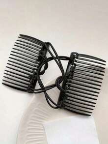 2pcs Fashionable & Elegant Magic Hair Comb, Adjustable Elastic Double Comb Hair Clip Suitable For Women With Thick, Curly, Sparse Hair Hair Styling Kit Hair Tool Kit - Multicolor - View 6
