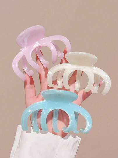 3个/套 4.33英寸/11厘米渐变南瓜形塑料发爪夹，时尚鲨鱼齿设计，优雅简约纯色发饰，适合日常、休闲、派对、海滩、度假、发型设计、洗脸/洗头、化妆、秋冬四季穿搭。