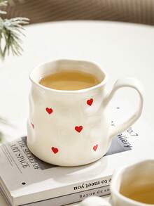 1pc Creative Cute Ceramic Cup, Hand-Painted Heart & Bow Pattern, Asymmetrical Cup Body, Office & Casual Mug, Home Breakfast Cup, Afternoon Tea Lovely Drinkware, Practical Ceramic Ware - Multicolor - View 14