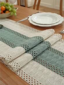 1pc Bohemian Style Tablecloth, Home Dining Table Decor Table Runner, Rustic Vintage Tablecloth Decor, Suitable For Living Room, Holiday, Bridal Shower Gift - Green - View 7