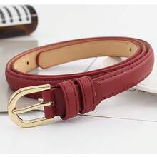 1pc Women's Thin Pin Buckle Waist Belt, Suitable For Daily Wear - Burgundy - View 2