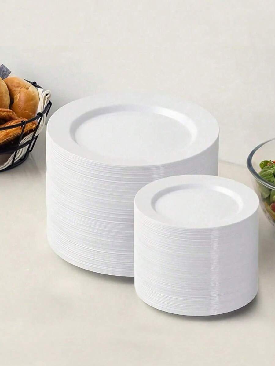 50/25/7件套纯白圆形餐盘，沙拉盘、蛋糕盘、水果盘、甜点盘、西式餐盘，尺寸分别为10.25英寸和7.5英寸，适用于节日送礼、家庭聚会、派对、户外活动、婚礼、餐厅、厨房等场合。 - 彩色 - 查看 1