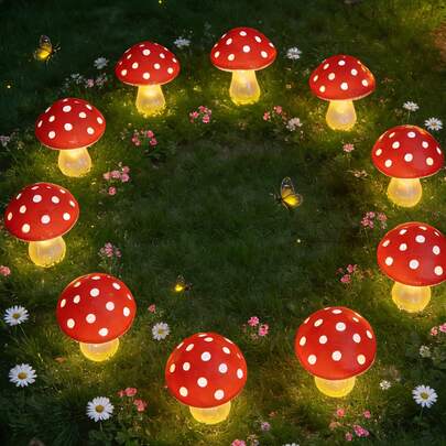 8/12/20 LED Mushroom Solar Pathway Lights, 8 Lighting Modes, Ideal For Garden Path, Lawn, Easter Party Decor And Gifts