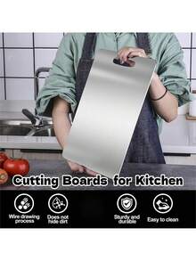 3pcs/1pc Stainless Steel Cutting Board, Kitchen Stainless Steel Chopping Board, Suitable For Meat, Fruits And Vegetables, For Preparing Delicious Dishes - Silver - View 2