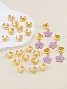 25pcs Alloy Purple Flower Hair Clips, Y2K Punk Hip Hop Hair Accessories, Summer Gift Party & Daily Use Hair Ties & Clips, Hair Claws, Hair Slide, Hair Barrettes, Hairpin - Gold - View 2